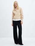 Mango Riccio Rib Knit Polo Collar Jumper, Beige