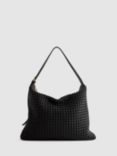 Reiss Vigo Woven Leather Tote Bag, Black