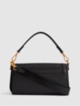 Reiss Ivy Leather & Raffia Baguette Bag, Black