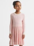 Reiss Kids' Teagan Knit Pleated Skater Dress, Pink