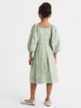 Reiss Kids' Thea Floral Jacquard Puff Sleeve Dress, Sage