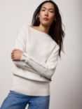 Mint Velvet Zip Detail Batwing Sleeve Cotton Jumper, White Ivory