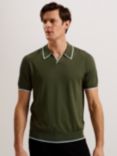 Ted Baker Open Neck Polo Top, Green Olive