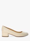 Dune Bracket Leather Patent Toe Cap Low Block Heel Comfort Court Shoes, Cream