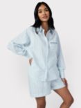Chelsea Peers Poplin Stripe Long Sleeve Pyjama Shirt, Blue