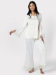 Chelsea Peers Satin Fringe Trim Pyjama Set, Off White