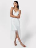 Chelsea Peers Satin Fringe Trim Slip Nightdress, Off White