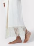 Chelsea Peers Satin Fringe Trim Dressing Gown, Off White