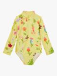 Angels by Accessorize Kids' Floral Print Long Sleeve Swimsuit, Yellow/Multi