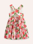Mini Boden Kids' Peach Print Cross-Back Dress, Ivory Peaches