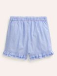 Mini Boden Kids' Floral Embroidered Frill Hem Drawstring Shorts, Blue End