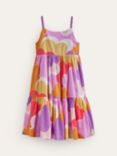 Mini Boden Kids' Floral Print Twirly Tiered Sun Dress, Jam Red Daisy Cloud