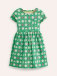 Mini Boden Kids' Fun Daisy & Bugs Print Short Sleeved Jersey Dress, Pea Green