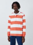 Armor Lux Long Sleeve Striped Polo Shirt, Orange/White