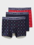 Crew Clothing Anchor Print Jersey Boxers, Pack of 3, Red/Navy