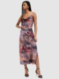 AllSaints Hadley Colca Cowl Neck Midi Dress, Canyon Purple/Multi