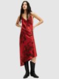 AllSaints Alexia Sanibel Midi Silk Blend Floral Dress, Rust Red