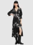 AllSaints Hannah Iona Jacquard Floral Midi Dress, Black/Multi