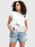 AllSaints Zala Iona Asymmetric Hem Floral Organic Cotton Top, White