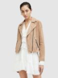 AllSaints Dalby Suede Biker Jacket, Pale Tan