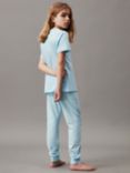 Calvin Klein Kids' Logo Lounge Pyjamas Set, Powder Sky/White
