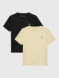 Calvin Klein Kids' Monogram Logo Short Sleeve T-Shirts, Pack of 2, Papyrus/Ck Black
