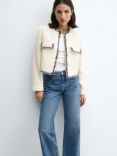 Mango Cinta Cropped Tweed Jacket, Cream/Black