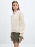 Mango Somalia Knit Round Neck Jumper, Light Beige