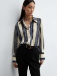 Mango Ivanka Block Stripe Satin Shirt, Light Beige/Multi
