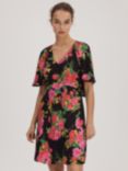FLORERE Cape Back Detail Floral Print Mini Dress, Black/Multi