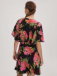 FLORERE Cape Back Detail Floral Print Mini Dress, Black/Multi