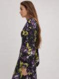 FLORERE Floral Print Blouson Sleeve Midi Dress, Black/Multi