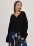 FLORERE Wool Blend Oversized V-Neck Jumper, Black