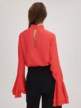 FLORERE High Neck Fluted Cuff Blouse, Deep Coral