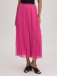 FLORERE Lace Insert Pleated Midi Skirt, Bright Pink