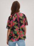 FLORERE Piping Trim Floral Print Blouse, Black/Multi