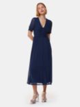 Whistles Anneliese Button Front Mesh Midi Dress, Navy