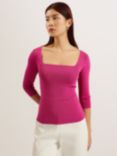 Ted Baker Vallryy Square Neck Fitted Knit Top, Pink Hot