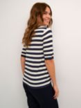 KAFFE Lizza Stripe Round Neck Jumper, Navy/Turtledove