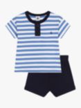 Petit Bateau Baby Stripe T-Shirt & Shorts Set, Gauloise/Marshmallow