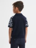 Reiss Kids' Frenchie Geometric Knit Cuban Collar Shirt