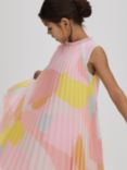 Reiss Kids' Pixie Abstract Print Ruffle Pleated Dress, Pink/Multi