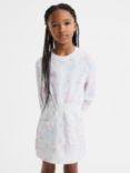 Reiss Kids' Janey Crew Neck Jersey Dress, Ivory/Multi