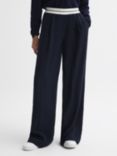 Reiss Petite Abigail Stripe Waistband Trousers, Navy