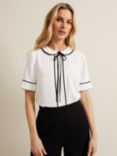 Phase Eight Carys Contrast Piping Blouse, Ivory/Black