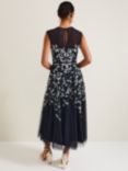 Phase Eight Floral Beaded Midi Dress, Navy
