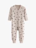 Lindex Baby Organic Cotton Penguin Print Sleepsuit, Light Grey