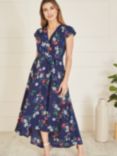 Mela London Floral Print Dip Hem Midi Dress, Navy/Multi