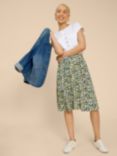 White Stuff Sarah Ecovero Knee Length Skirt, Navy/Multi