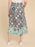 White Stuff Elle Linen Blend Midi Skirt, Navy/Multi